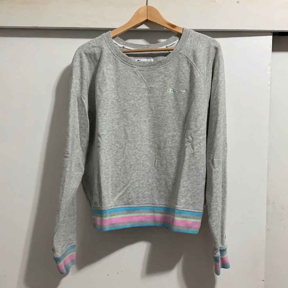 Champion Grey Multicolored Sleeve sweat shirt.